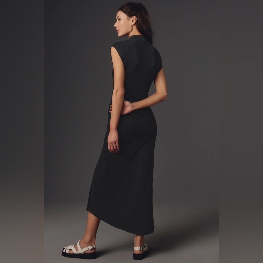 NWT! Black Daily Practice by Anthropologie Mock-Neck Ruched Midi Dress 🏀 - Picture 2 of 6